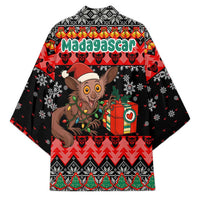 Madagascar Christmas Kimono with Aye Aye Lemur Santa Hat Holiday Lights and Gift Box Pattern - Wonder Print Shop