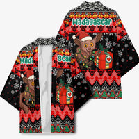 Madagascar Christmas Kimono with Aye Aye Lemur Santa Hat Holiday Lights and Gift Box Pattern - Wonder Print Shop