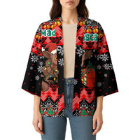 Madagascar Christmas Kimono with Aye Aye Lemur Santa Hat Holiday Lights and Gift Box Pattern - Wonder Print Shop