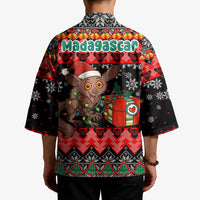 Madagascar Christmas Kimono with Aye Aye Lemur Santa Hat Holiday Lights and Gift Box Pattern - Wonder Print Shop