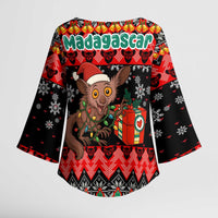 Madagascar Christmas Kimono Sleeve Blouse with Aye Aye Lemur Santa Hat Holiday Lights and Gift Box Pattern - Wonder Print Shop