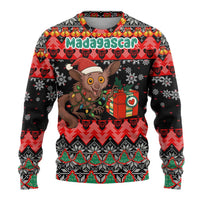 Madagascar Christmas Ugly Christmas Sweater with Aye Aye Lemur Santa Hat Holiday Lights and Gift Box Pattern - Wonder Print Shop