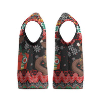 Madagascar Christmas Knitted V-Neck Vest with Aye Aye Lemur Santa Hat Holiday Lights and Gift Box Pattern - Wonder Print Shop