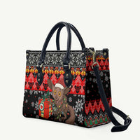 Madagascar Christmas Leather Bag with Aye Aye Lemur Santa Hat Holiday Lights and Gift Box Pattern - Wonder Print Shop