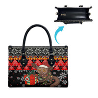 Madagascar Christmas Leather Bag with Aye Aye Lemur Santa Hat Holiday Lights and Gift Box Pattern - Wonder Print Shop