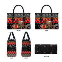 Madagascar Christmas Leather Bag with Aye Aye Lemur Santa Hat Holiday Lights and Gift Box Pattern - Wonder Print Shop