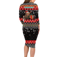 Madagascar Christmas Long Sleeve Bodycon Dress with Aye Aye Lemur Santa Hat Holiday Lights and Gift Box Pattern - Wonder Print Shop