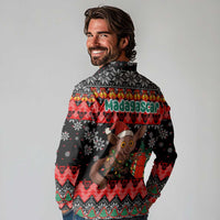 Madagascar Christmas Long Sleeve Polo Shirt with Aye Aye Lemur Santa Hat Holiday Lights and Gift Box Pattern - Wonder Print Shop