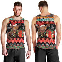 Madagascar Christmas Men Tank Top with Aye Aye Lemur Santa Hat Holiday Lights and Gift Box Pattern - Wonder Print Shop