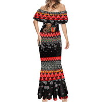 Madagascar Christmas Mermaid Dress with Aye Aye Lemur Santa Hat Holiday Lights and Gift Box Pattern - Wonder Print Shop