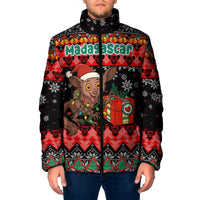 Madagascar Christmas Padded Jacket with Aye Aye Lemur Santa Hat Holiday Lights and Gift Box Pattern - Wonder Print Shop