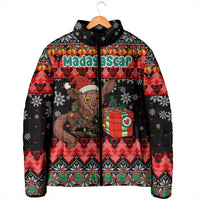 Madagascar Christmas Padded Jacket with Aye Aye Lemur Santa Hat Holiday Lights and Gift Box Pattern - Wonder Print Shop