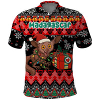 Madagascar Christmas Polo Shirt with Aye Aye Lemur Santa Hat Holiday Lights and Gift Box Pattern - Wonder Print Shop