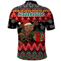 Madagascar Christmas Polo Shirt with Aye Aye Lemur Santa Hat Holiday Lights and Gift Box Pattern - Wonder Print Shop