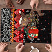 Madagascar Christmas Puzzle with Aye Aye Lemur Santa Hat Holiday Lights and Gift Box Pattern - Wonder Print Shop