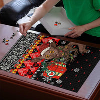 Madagascar Christmas Puzzle with Aye Aye Lemur Santa Hat Holiday Lights and Gift Box Pattern - Wonder Print Shop