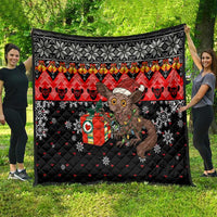 Madagascar Christmas Quilt with Aye Aye Lemur Santa Hat Holiday Lights and Gift Box Pattern - Wonder Print Shop