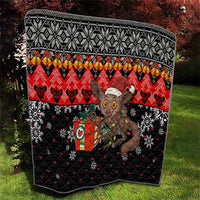 Madagascar Christmas Quilt with Aye Aye Lemur Santa Hat Holiday Lights and Gift Box Pattern - Wonder Print Shop
