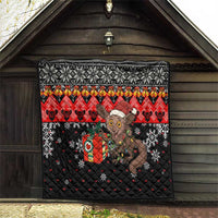 Madagascar Christmas Quilt with Aye Aye Lemur Santa Hat Holiday Lights and Gift Box Pattern - Wonder Print Shop
