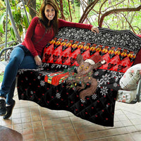 Madagascar Christmas Quilt with Aye Aye Lemur Santa Hat Holiday Lights and Gift Box Pattern - Wonder Print Shop