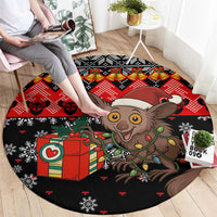 Madagascar Christmas Round Carpet with Aye Aye Lemur Santa Hat Holiday Lights and Gift Box Pattern - Wonder Print Shop