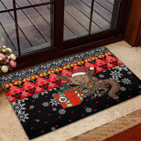 Madagascar Christmas Rubber Doormat with Aye Aye Lemur Santa Hat Holiday Lights and Gift Box Pattern - Wonder Print Shop