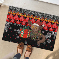 Madagascar Christmas Rubber Doormat with Aye Aye Lemur Santa Hat Holiday Lights and Gift Box Pattern - Wonder Print Shop