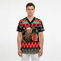 Madagascar Christmas Scrub Top with Aye Aye Lemur Santa Hat Holiday Lights and Gift Box Pattern - Wonder Print Shop