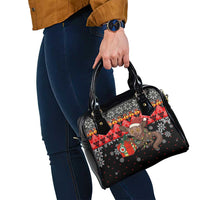 Madagascar Christmas Shoulder Handbag with Aye Aye Lemur Santa Hat Holiday Lights and Gift Box Pattern - Wonder Print Shop