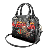 Madagascar Christmas Shoulder Handbag with Aye Aye Lemur Santa Hat Holiday Lights and Gift Box Pattern - Wonder Print Shop