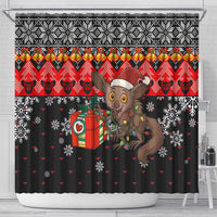 Madagascar Christmas Shower Curtain with Aye Aye Lemur Santa Hat Holiday Lights and Gift Box Pattern - Wonder Print Shop