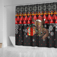 Madagascar Christmas Shower Curtain with Aye Aye Lemur Santa Hat Holiday Lights and Gift Box Pattern - Wonder Print Shop