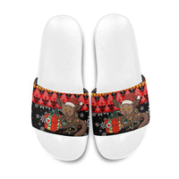 Madagascar Christmas Slide Sandals with Aye Aye Lemur Santa Hat Holiday Lights and Gift Box Pattern - Wonder Print Shop