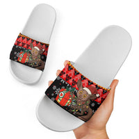 Madagascar Christmas Slide Sandals with Aye Aye Lemur Santa Hat Holiday Lights and Gift Box Pattern - Wonder Print Shop