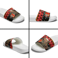 Madagascar Christmas Slide Sandals with Aye Aye Lemur Santa Hat Holiday Lights and Gift Box Pattern - Wonder Print Shop