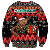 Madagascar Christmas Sweatshirt with Aye Aye Lemur Santa Hat Holiday Lights and Gift Box Pattern - Wonder Print Shop