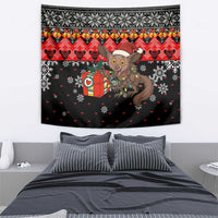 Madagascar Christmas Tapestry with Aye Aye Lemur Santa Hat Holiday Lights and Gift Box Pattern - Wonder Print Shop