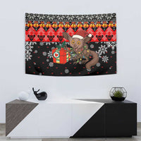 Madagascar Christmas Tapestry with Aye Aye Lemur Santa Hat Holiday Lights and Gift Box Pattern - Wonder Print Shop