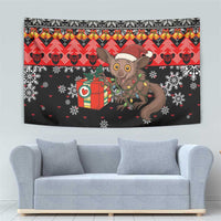 Madagascar Christmas Tapestry with Aye Aye Lemur Santa Hat Holiday Lights and Gift Box Pattern - Wonder Print Shop