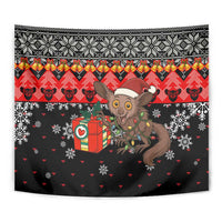 Madagascar Christmas Tapestry with Aye Aye Lemur Santa Hat Holiday Lights and Gift Box Pattern - Wonder Print Shop