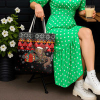 Madagascar Christmas Tote Bag with Aye Aye Lemur Santa Hat Holiday Lights and Gift Box Pattern - Wonder Print Shop