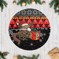 Madagascar Christmas Tree Skirt with Aye Aye Lemur Santa Hat Holiday Lights and Gift Box Pattern - Wonder Print Shop
