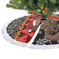 Madagascar Christmas Tree Skirt with Aye Aye Lemur Santa Hat Holiday Lights and Gift Box Pattern - Wonder Print Shop