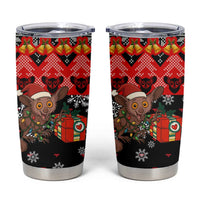 Madagascar Christmas Tumbler Cup with Aye Aye Lemur Santa Hat Holiday Lights and Gift Box Pattern - Wonder Print Shop