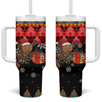Madagascar Christmas Tumbler With Handle with Aye Aye Lemur Santa Hat Holiday Lights and Gift Box Pattern - Wonder Print Shop