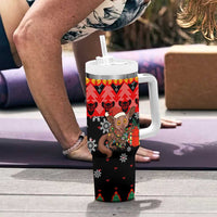 Madagascar Christmas Tumbler With Handle with Aye Aye Lemur Santa Hat Holiday Lights and Gift Box Pattern - Wonder Print Shop