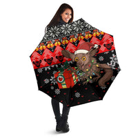 Madagascar Christmas Umbrella with Aye Aye Lemur Santa Hat Holiday Lights and Gift Box Pattern - Wonder Print Shop