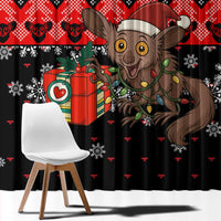 Madagascar Christmas Window Curtain with Aye Aye Lemur Santa Hat Holiday Lights and Gift Box Pattern - Wonder Print Shop