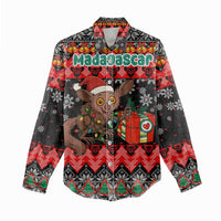 Madagascar Christmas Women Casual Shirt with Aye Aye Lemur Santa Hat Holiday Lights and Gift Box Pattern - Wonder Print Shop