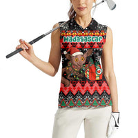 Madagascar Christmas Women Sleeveless Polo Shirt with Aye Aye Lemur Santa Hat Holiday Lights and Gift Box Pattern - Wonder Print Shop